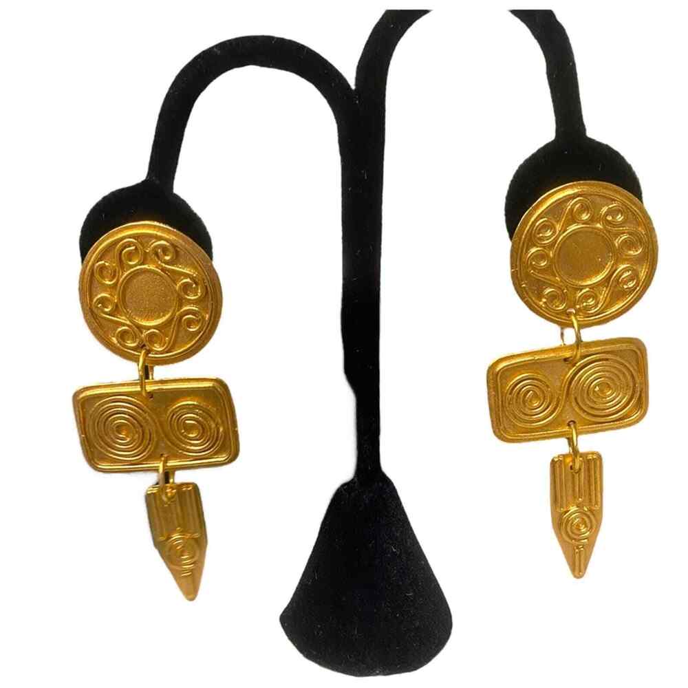 1989 SIGNED VINTAGE AUDREY SCHENK Modernist Dangle Geometric Statement Earrings